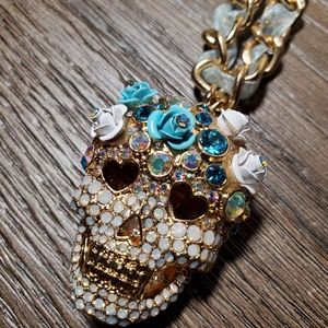 Betsey Johnson Sugar Skull w/Flowers Necklace